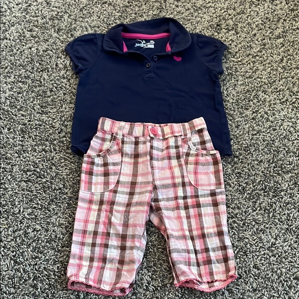 Jumping Beans Navy Polo and Plaid Shorts Set